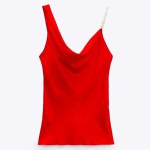 Zara Red Blouse with Pearl Strap